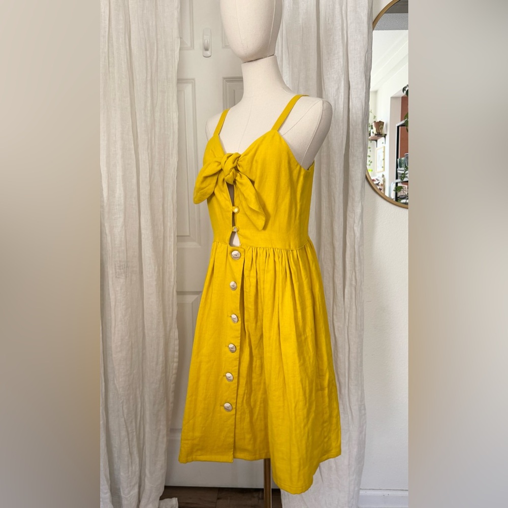 Yellow Button-Front Dress with Bow Detail